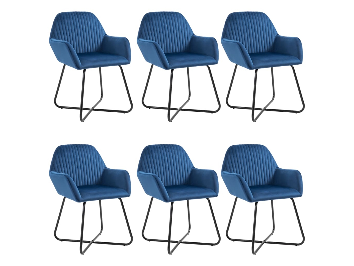 Conjunto 6 Cadeiras de jantar VIDAXL veludo azul