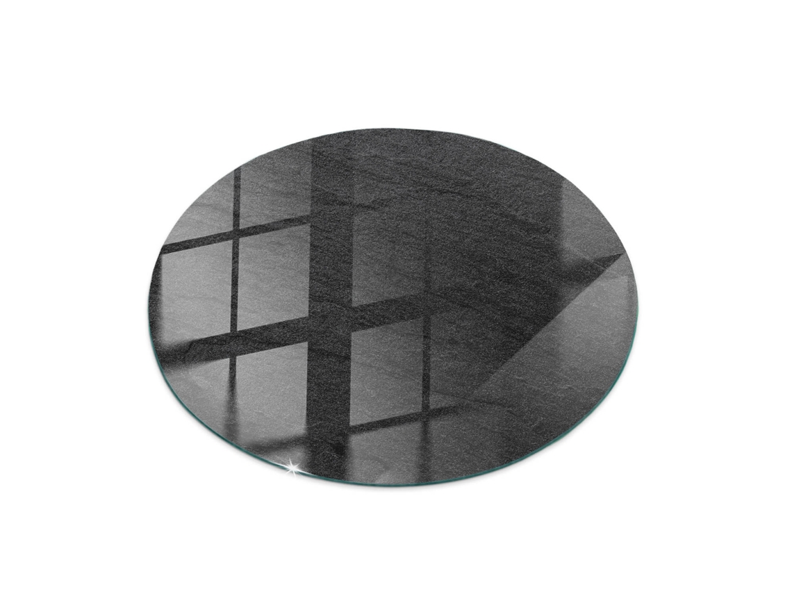 Tampo De Vidro Redondo Espelharte (60 Cm - Textura De Pedra Natural - Preto)