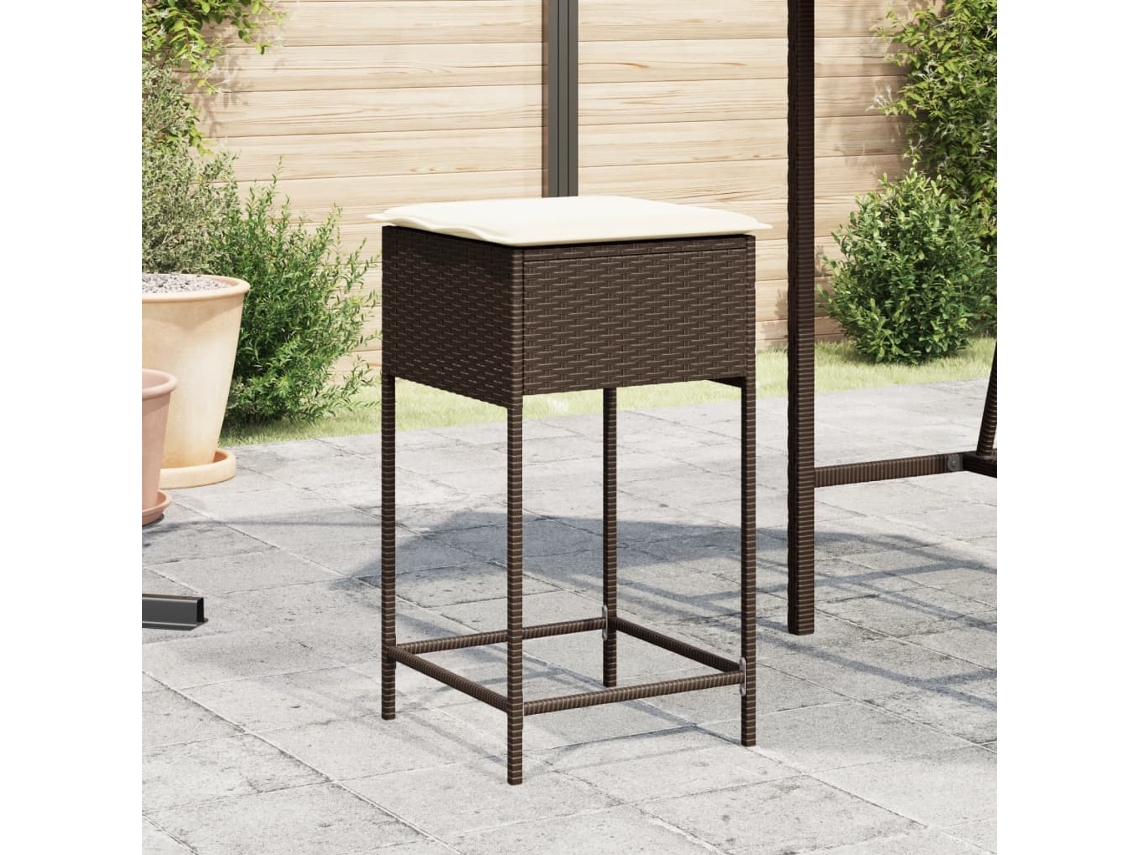 Vidaxl Bancos De Bar Para Jardim Com Almofadões 2 Pcs Vime Pe Castanho