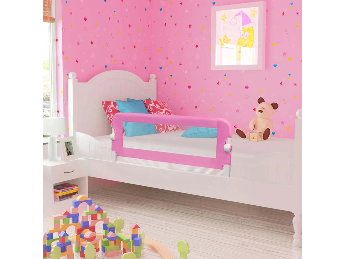 Vidaxl Barra De Segurança P/ Cama Infantil 120x42cm Poliéster Rosa