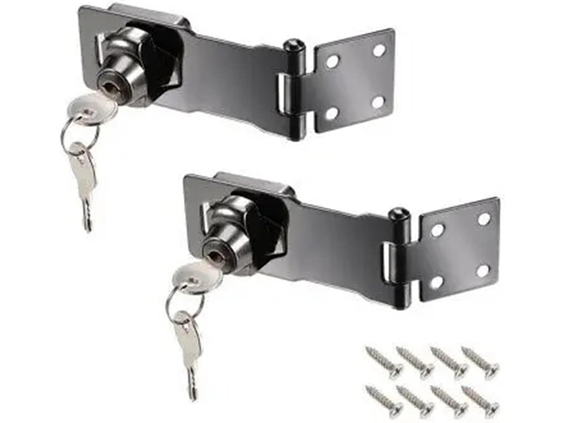 Fechaduras De Trinco Com Chave 4 Polegadas Parafusos Para Portas Iguais, Pretas, 2 Peças