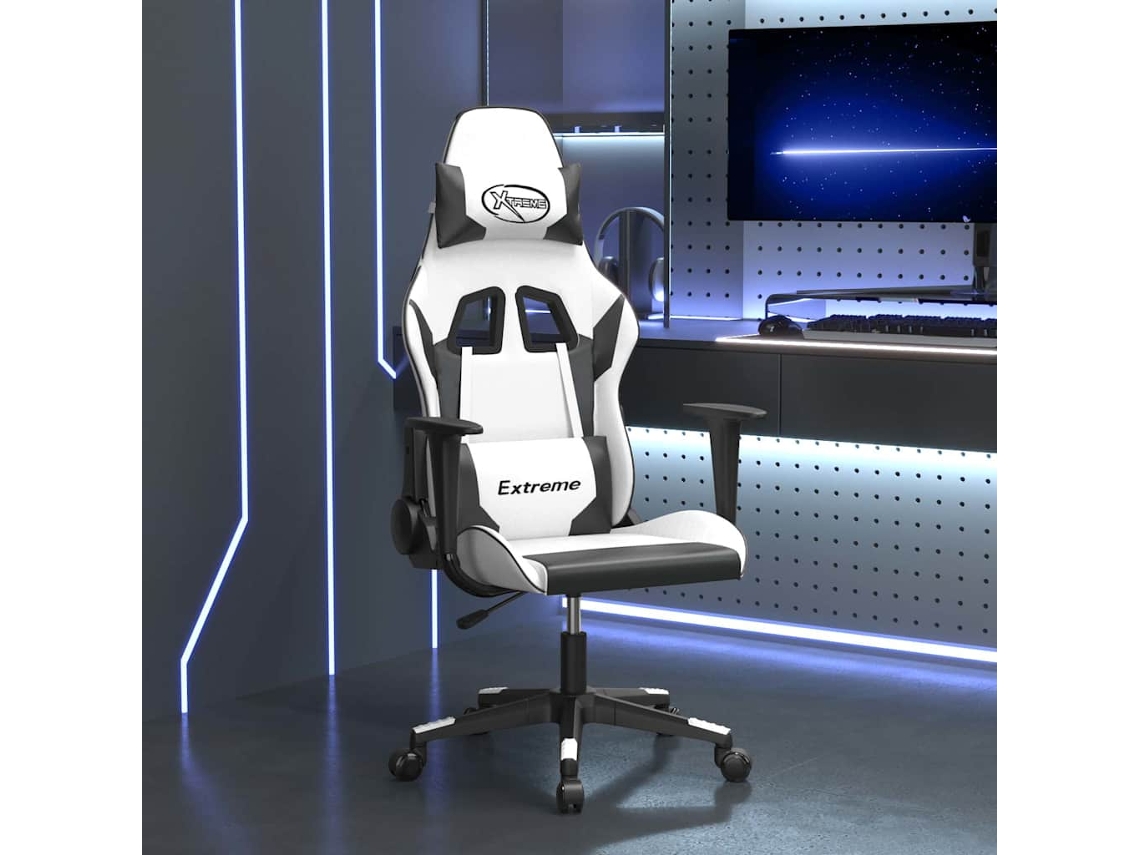 Vidaxl Cadeira Gaming Massagens Couro Artificial Branco E Preto