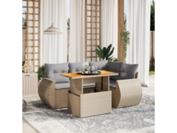 Vidaxl 5 Pcs Conjunto De Sofás P/ Jardim Com Almofadões Vime Pe Bege
