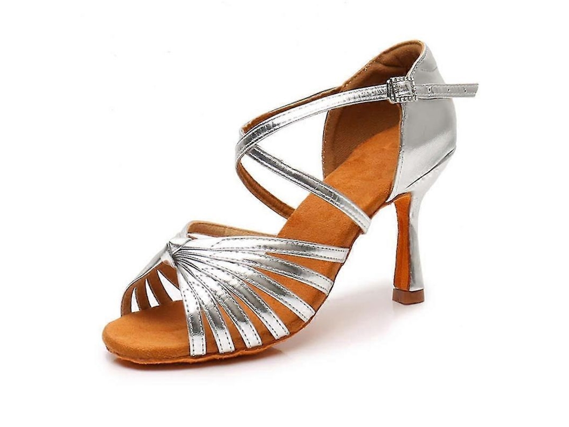 Sapatos Dança Salto Alto Iniciantes Solado Antiderrapante Tamanhos 34 41 Prata 8 Cm S/MARCA