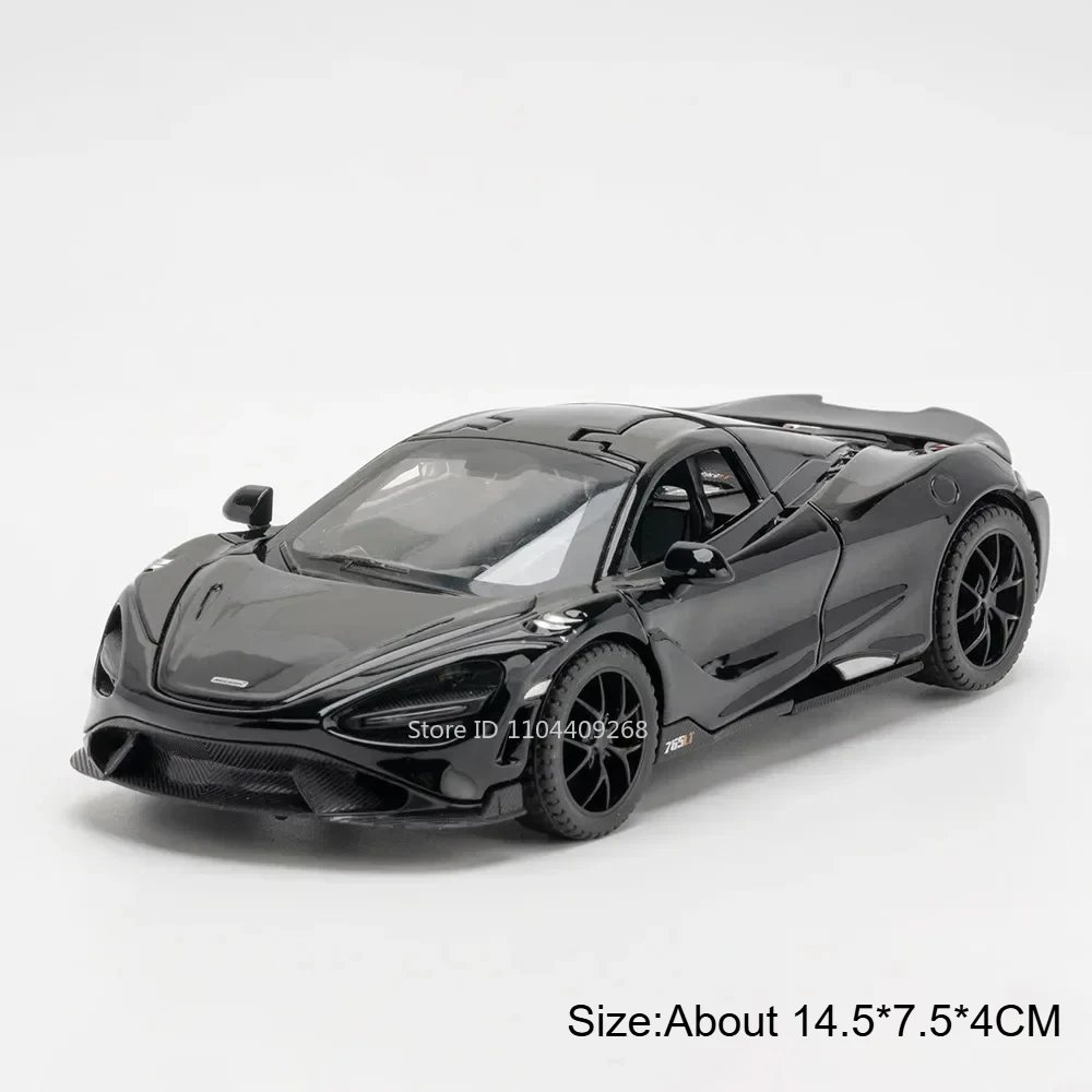 (765lt Preto) Escala 1:32 - Miniatura De Carro - Metal Fundido - Música E Luzes - Portas Que Abrem - Colecionável