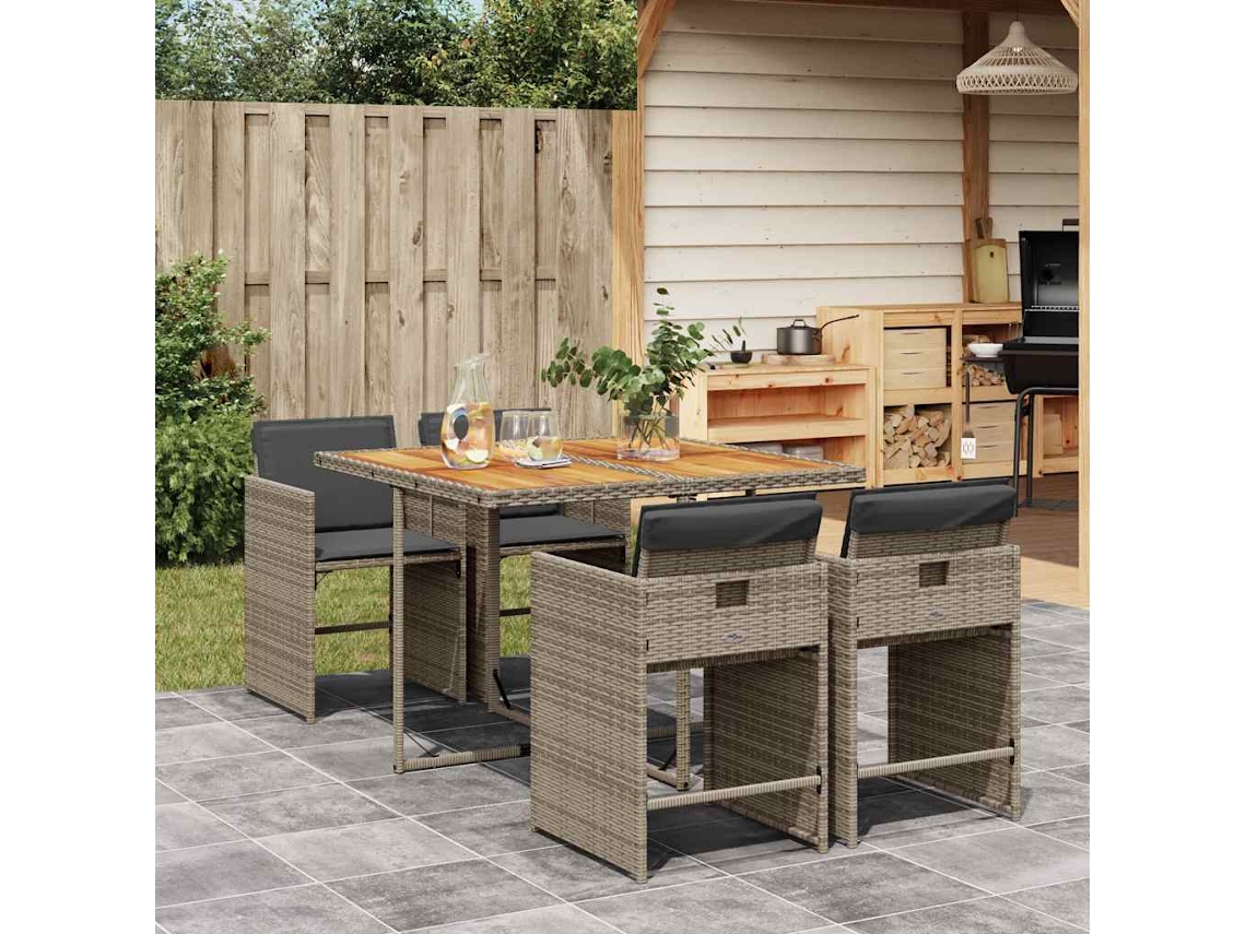 Vidaxl 5 Pcs Conjunto De Jantar P/ Jardim C/ Almofadões Vime Pe Cinza