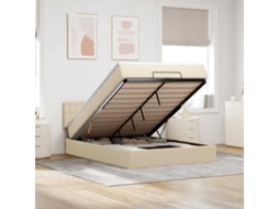 SYFAX™ Cama Otomana com Colchão Leds Creme 140x190cm Tecido
