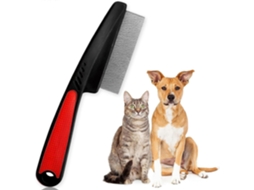 Pente De Pulgas Para Cães Gatos, Pente De Cabelo Com Cabo De Borracha Escovas De Aço Inoxidável (vermelho)