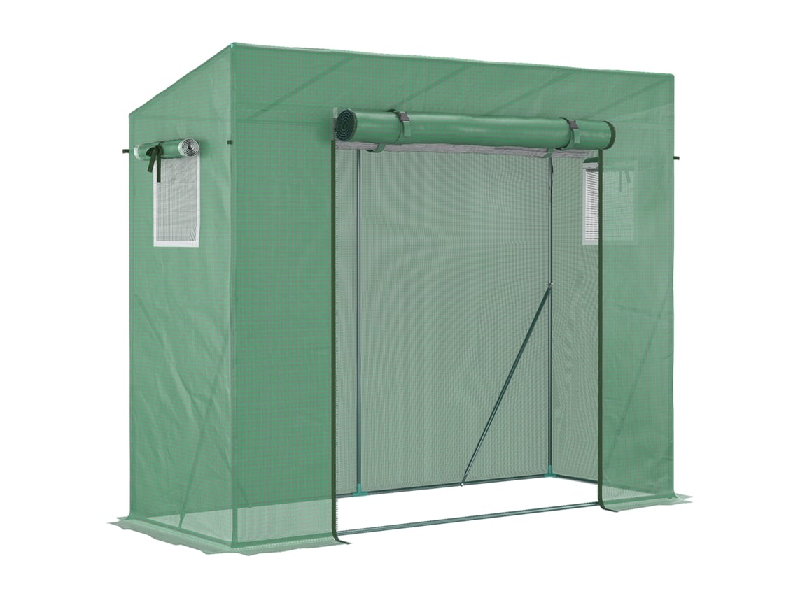 Estufa de jardim em PE e aço com 4 estacas 2 janelas laterais cobertura reforçada 200x77x148cm BTFORUS