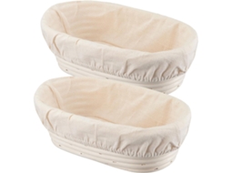 Conjunto De 2 Cestos Banneton Para Pão Artesanal, Em Linho E Rattan Natural, 25 Cm, Formato Oval, Com Forro De Linho