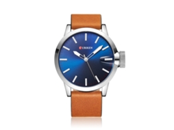 Reloj Hombre De Cuarzo Impermeable Con Correa De Cuero Pu Moda Empresarial (blanco Azul)