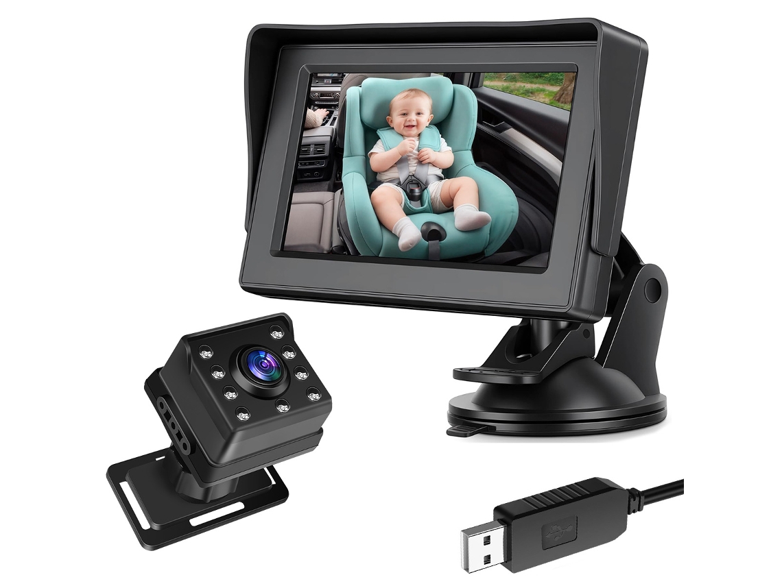 Kit De Babá Eletrônica Para Carro Com Tela Ips De 4,3 Polegadas, Câmera 1080p E Visão Noturna Para O Banco Traseiro.