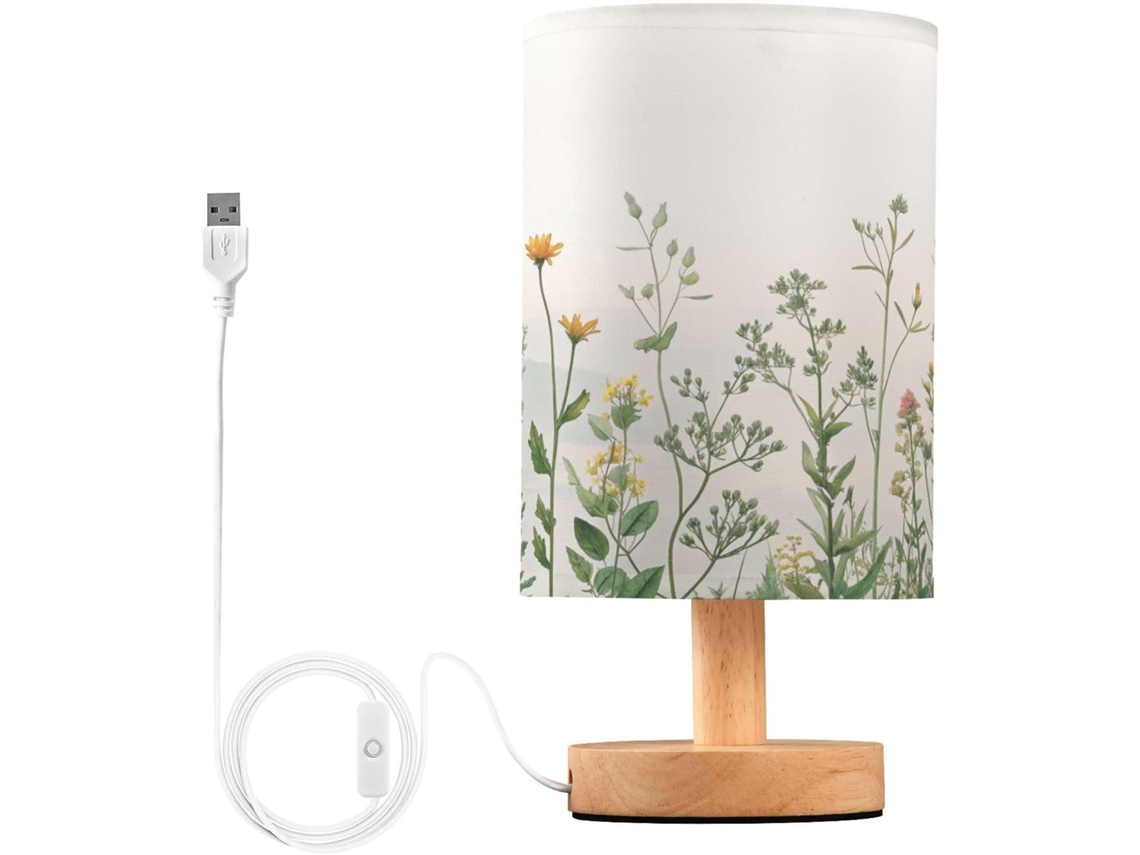 Luminária De Cabeceira Led Wildflowers Para Quarto, Luminária De Leitura Com Portas Usb E Cúpula Tecido Para Sala Estar