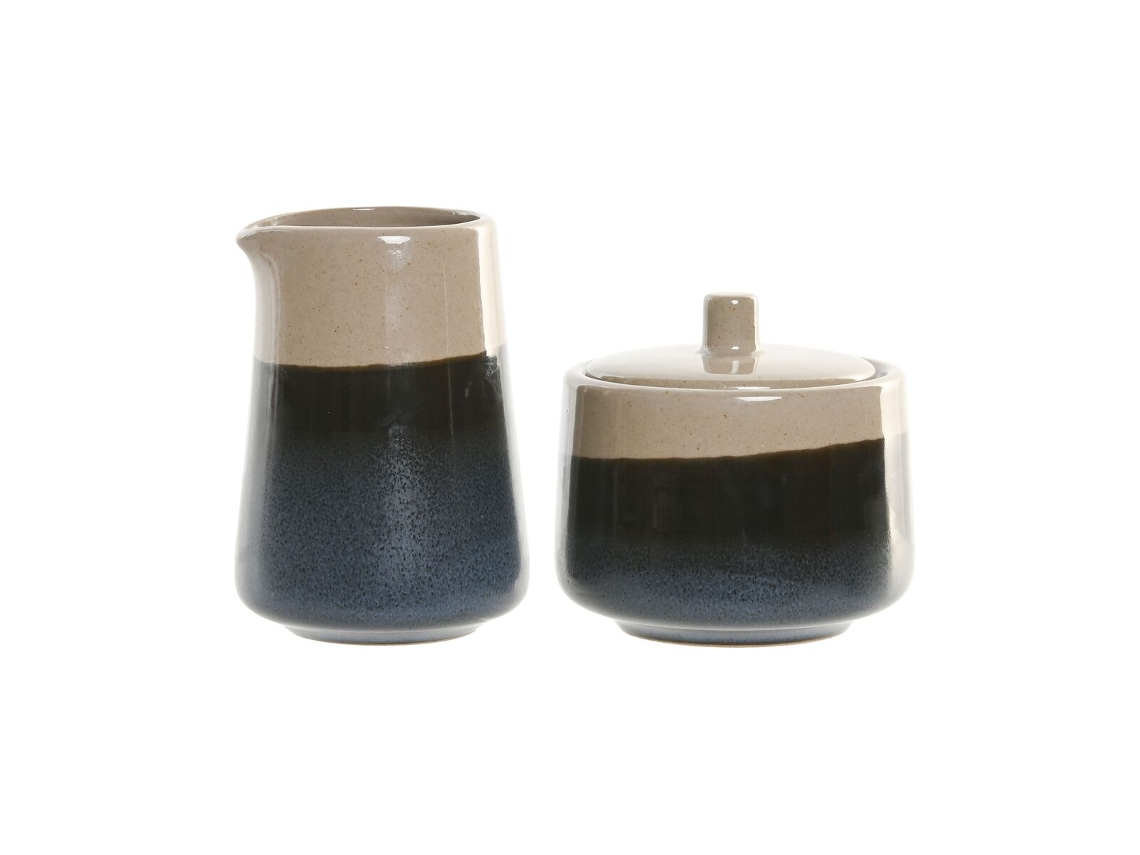 Leiteira E Açucareiro Home Esprit Azul Cinzento Porcelana 250 Ml 9 X 9 X 8,4 Cm 2 Peças