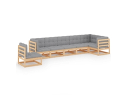 Conjunto 7 lounge de jardim c/ almofadões VIDAXL pinho maciço