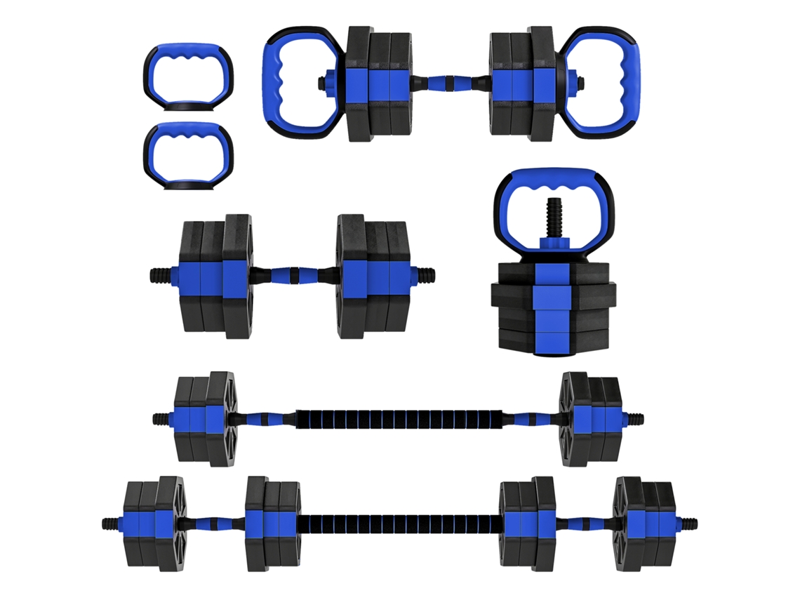Conjunto Pesi Palestra 6 em 1 Multifunzione Dá 20kg Totali Em Plástico É Areia. 125x18x18 cm. Azul