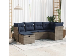 Vidaxl 6 Pcs Conjunto Sofás De Jardim Com Almofadões Vime Cinzento