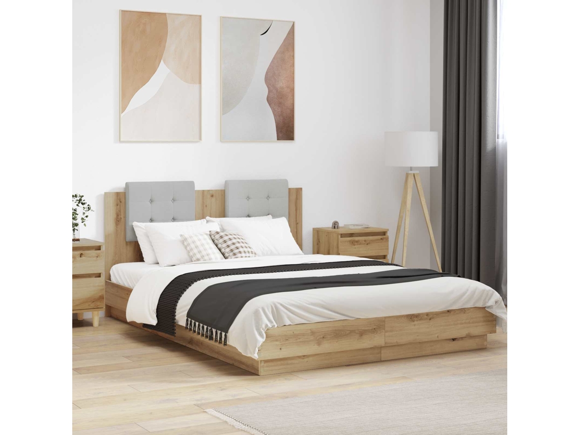 Vidaxl Estrutura De Cama Com Cabeceira Carvalho Artesanal 150 X 200 Cm