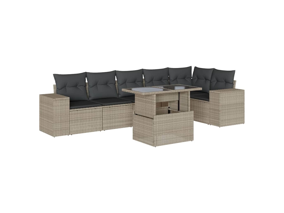 Conjunto de 7 Sofás de Jardim com Almofadões Vime Pe Cinzento Claro MAISON EXCLUSIVE (7 pcs)