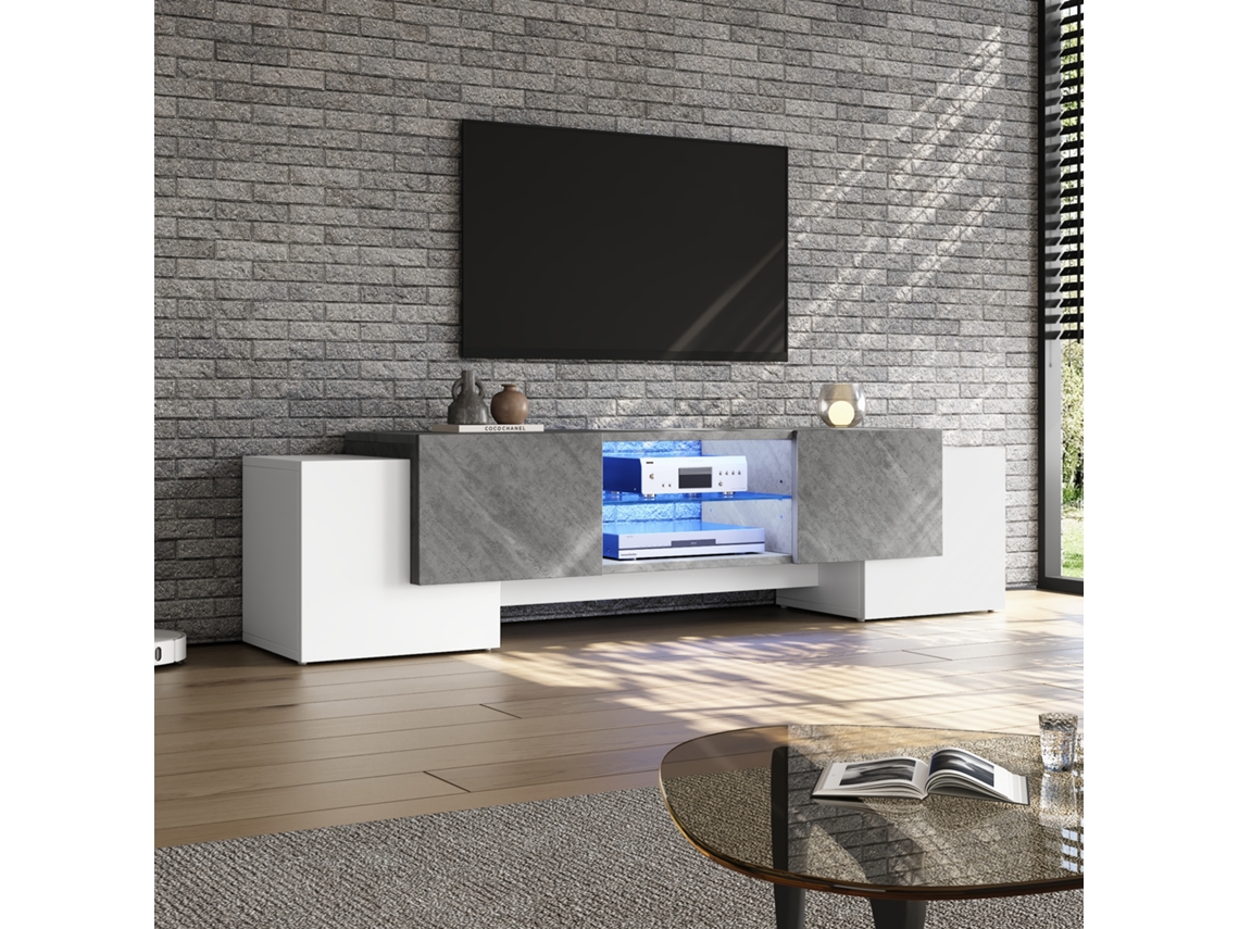 Móvel Para Tv Simples, Branco E Cinza, Com Dimensões De 180 X 40 X 46, 5 Cm, Com Led Bluetooth, 65 E 70 Polegadas