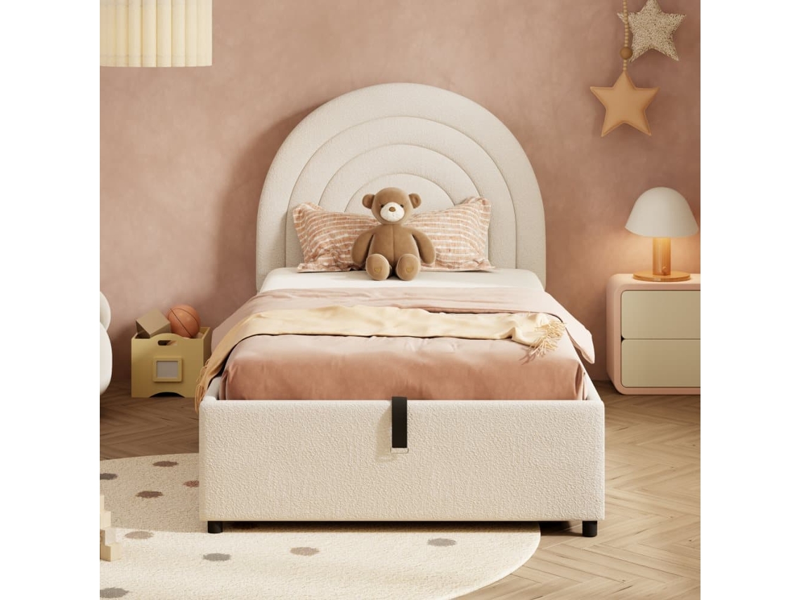 Cama Estofada 90x200 - Com Cabeceira, Madeira, Fácil Montagem, Para Jovens E Adultos - Bege