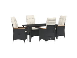 Conjunto 5 De Jantar De Jardim De Vidaxl Com Almofadas Pretas Em Rattan Poliéster