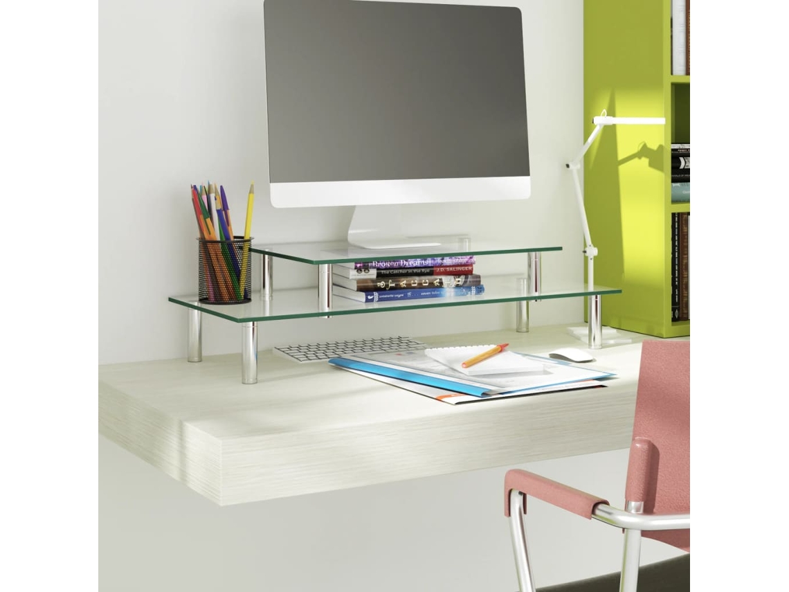 Vidaxl Suporte De Monitor De 2 Níveis Vidro Transparente