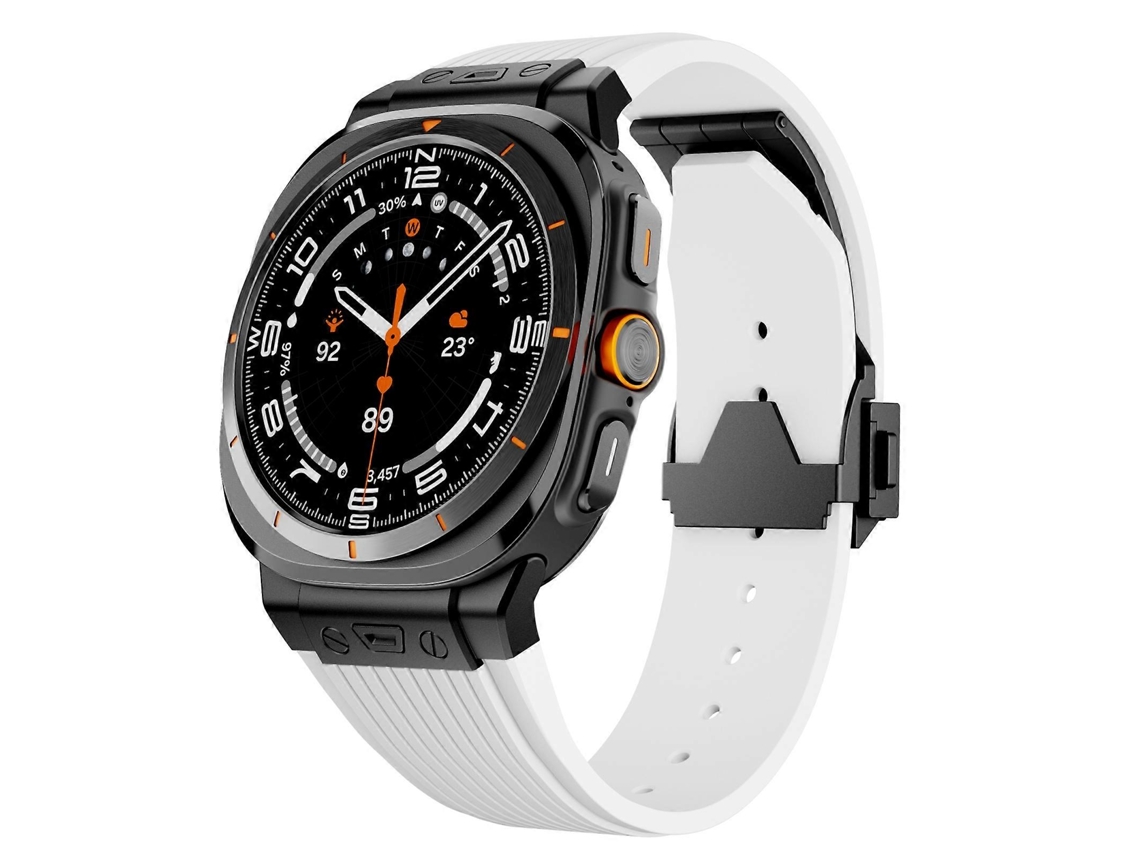Pulseira De Silicone Com Conector Preto E Fivela Preta Para Samsung Galaxy Watch Ultra 47mm