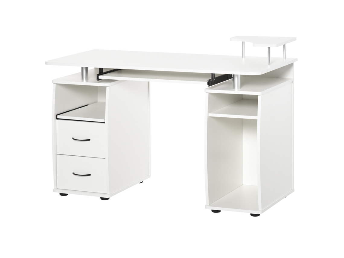 Mesa de Computador 120x55x85cm branca com 2 gavetas, prateleiras, bandeja para teclado, suporte para monitor e CPU S/MARCA