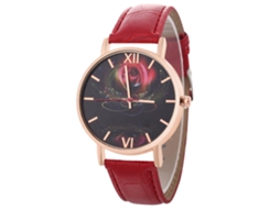 Reloj De Pulsera Unisex De Cuero Pu Moda Quartz Para Hombre Y Mujer (rojo)