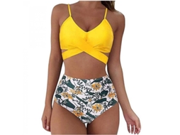 2026 traje de Banho de Duas Peças de Bikini Leopardo com Cintura Alta para Mulher Udv M Amarillo