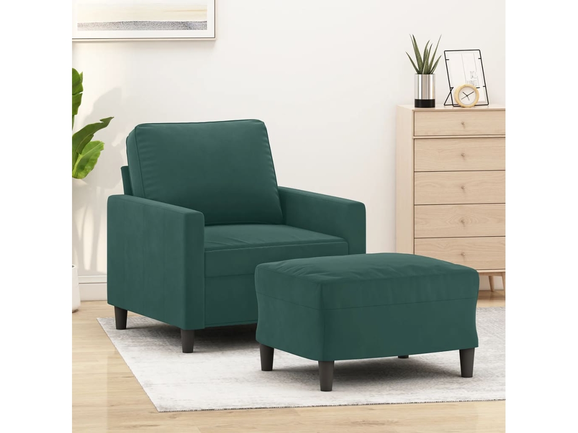 Vidaxl Poltrona Com Apoio De Pés 60 Cm Veludo Verde-escuro