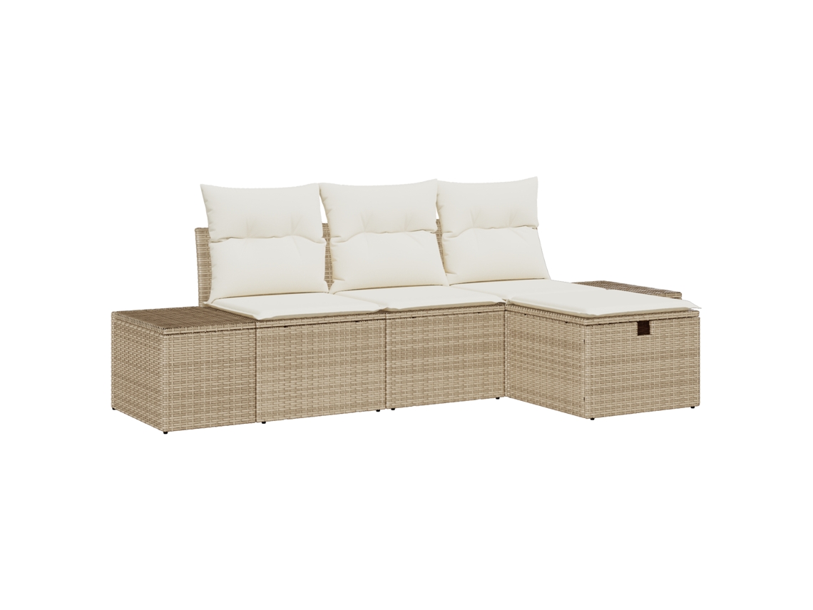 Conjunto 4 Sofá De Jardim Vidaxl Bege Vime Pe (239 X 117 X 85 Cm)