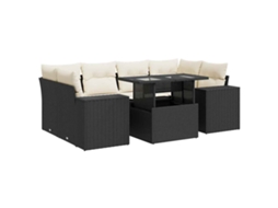 Conjunto de 7 Sofás para Jardim com Almofadões Vime Pe Preto MAISON EXCLUSIVE (7 pcs)