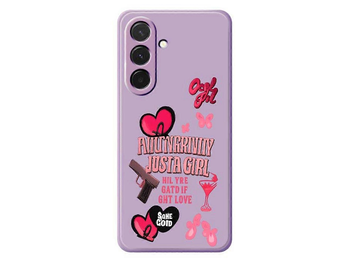 Capa Traseira De Tpu Com Borda Reta E Estampa De Elementos Rosa Para Samsung Galaxy A36 5g, Roxa