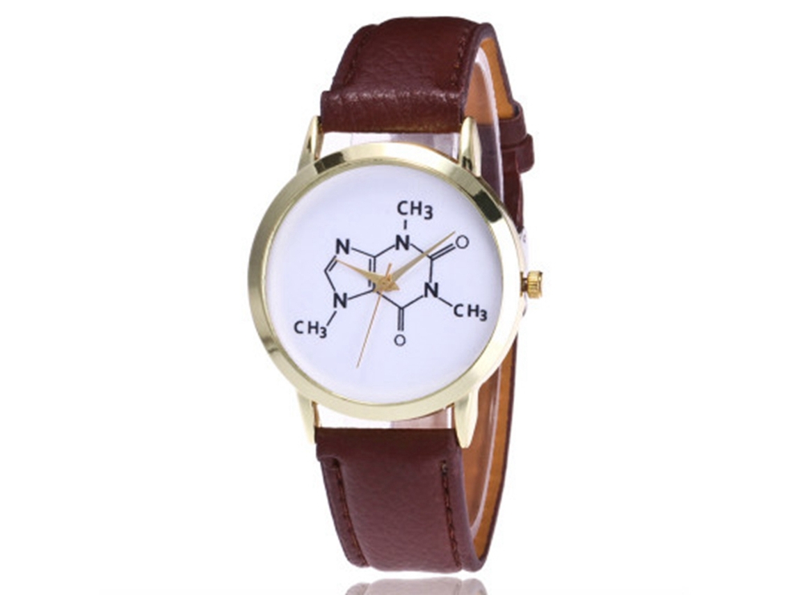 Relógio de Pulso Feminino de Quartzo com Pulseira Pu Casual Presente Marrom