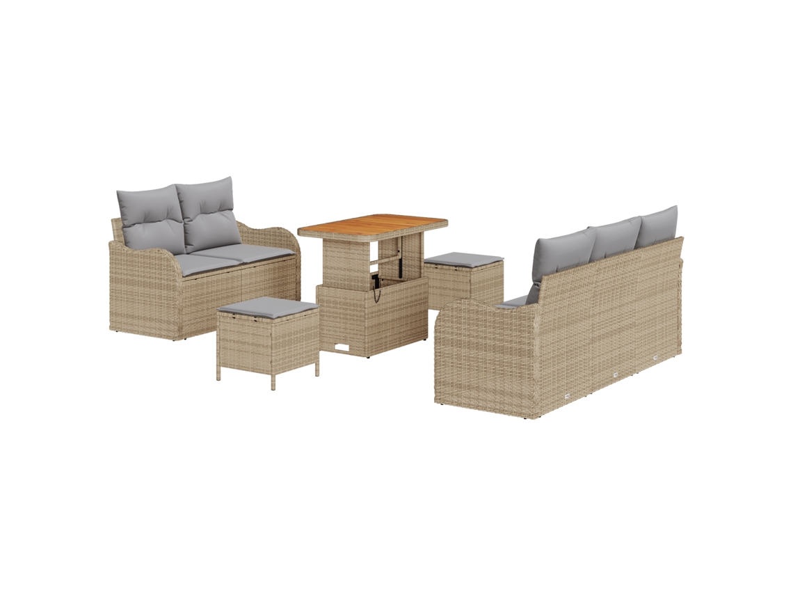 Conjunto 8 Conjunto De Móveis Para Exterior Vidaxl Bege Vime Pe (90 X 55 X 71 Cm)