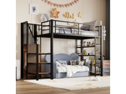 Cama Alta 90x200 Com Escada Segura Armário Estantes Design Preto