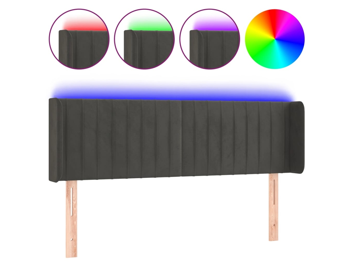 Cabeceira de Cama com Luzes Led Veludo Cinza Escuro MAISON EXCLUSIVE (147x16x78 cm)