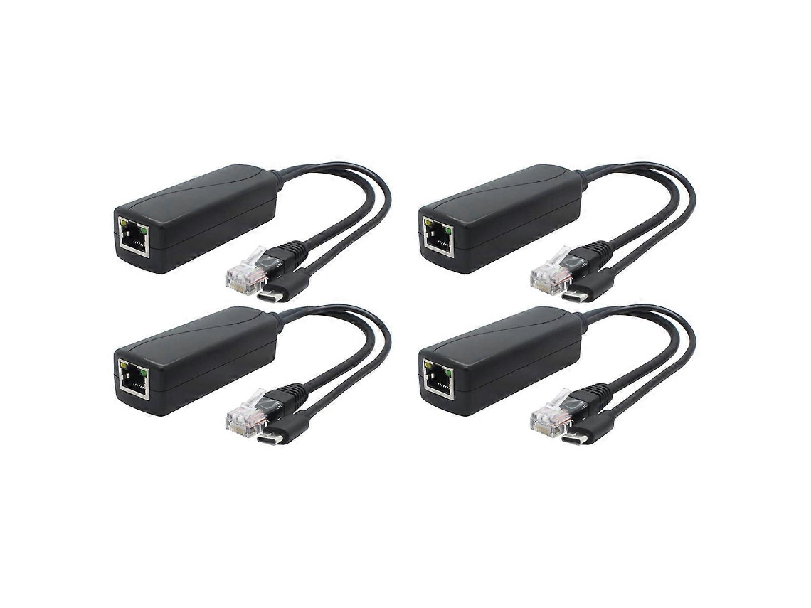 Pacote Com 4 Divisores Poe Gigabit De 5v, Usb Tipo C, Adaptador 48v Para 5v 2.4a, Compatível Ieee 802.3af Tuotuo