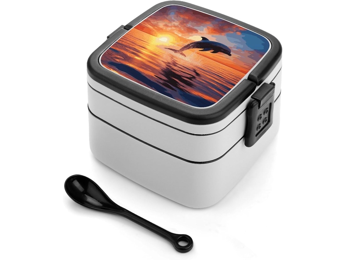 Marmita Bento Empilhável Sunset Dolphin Para Adultos, Marmita Bento À Prova De Vazamentos, Recipientes Grandes Para
