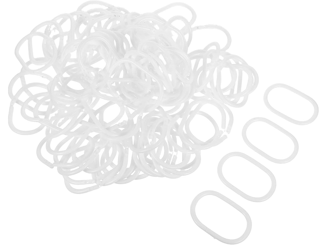 100 Argolas De Cortina Chuveiro Plástico Branco Com Fecho