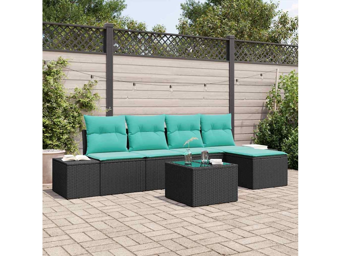 Vidaxl Conjunto De Sofá De Jardim 6 Unid. Preto Vime Pe