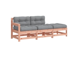Conjunto 3 lounge jardim c/ almofadões VIDAXL madeira douglas maciça