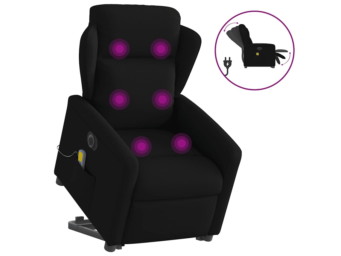 Vidaxl Poltrona Elétrica Elevatória Massagens Tecido Preto
