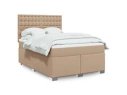 Cama Com Molas/colchão 140x190 Cm Couro Artificial Cappuccino