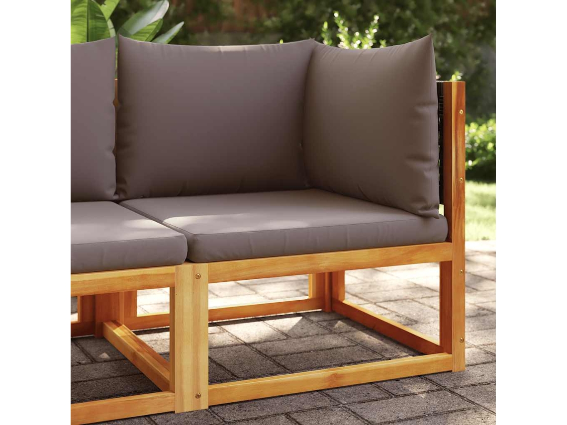 Vidaxl Vidaxl Sofá De Canto De Jardim Com Almofadas Em Madeira De Acácia E Vime