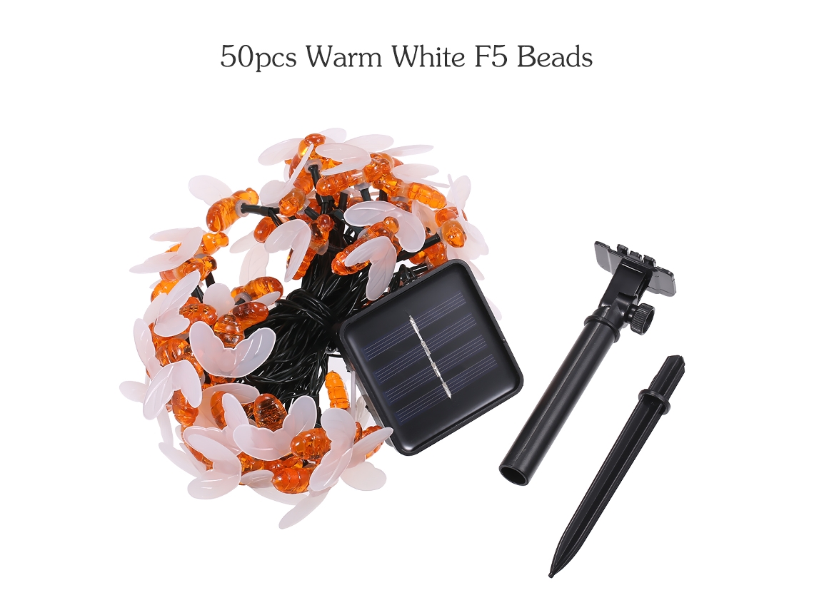 Rebe-lâmpada De Jardim Solar Tomshine Com 50 Leds Abelha, 6,9m, 8 Modos De Iluminação, Sensor De Luz, Resistente À Água Ip44 Para Exteriores E Pátio