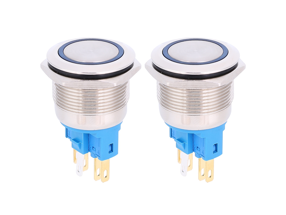 Interruptor De Botão Anel Auto-blocante 22mm 6-pino 12-24v Dc Ip65 Azul 2pcs