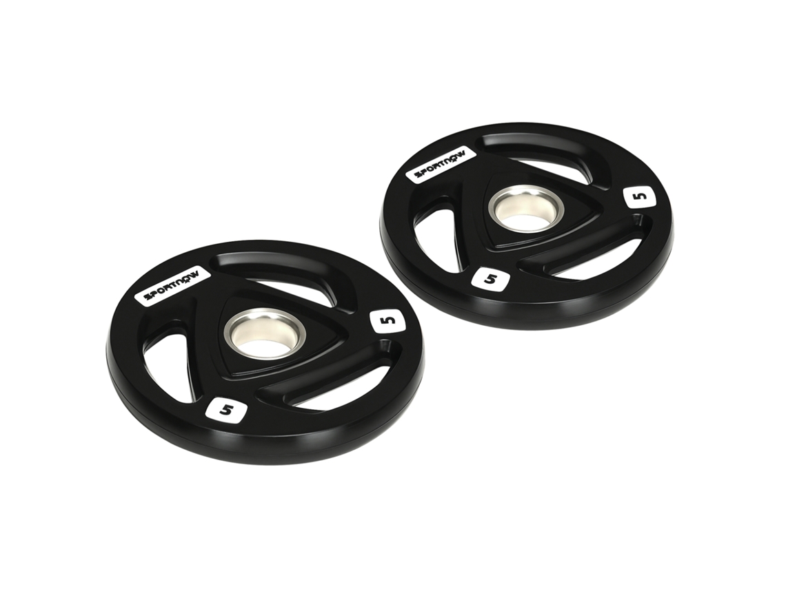 Conjunto de 2 anilhas olímpicas de 5 kg com furo de 5 cm para treinamento de força, Ø24x3,5 cm, pretas